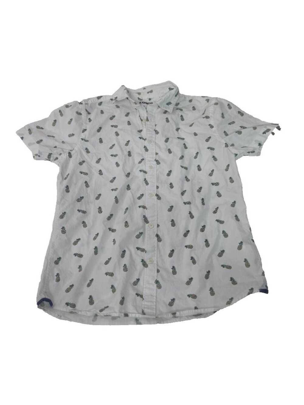 Express Slim Pineapple Button Front Shirt Mens Medium Tropical Beach Island